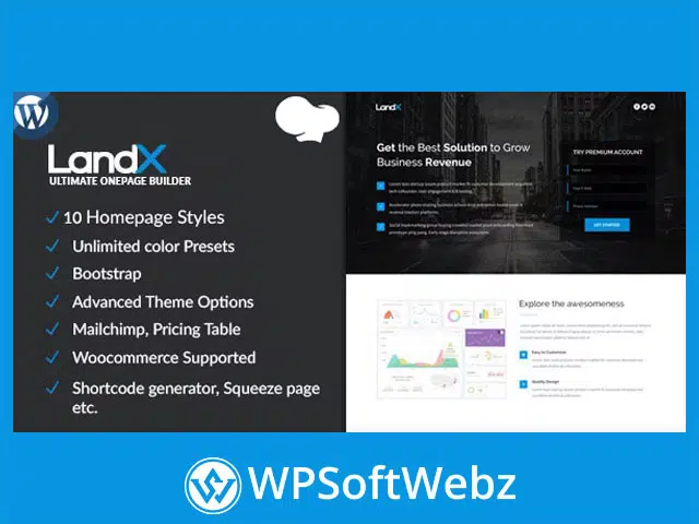 LandX Multipurpose WordPress Theme, Software Application Landing Pages Builder for Marketing Agency