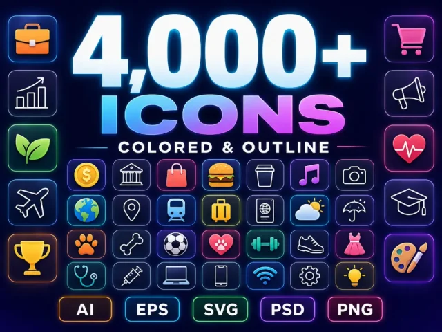 4,000+ Vector Icons Bundle – SVG, PNG, AI, EPS & PSD