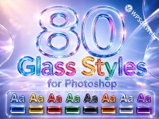 80 Premium Glass Photoshop Styles with Colorful 3D Glass Text Effects
