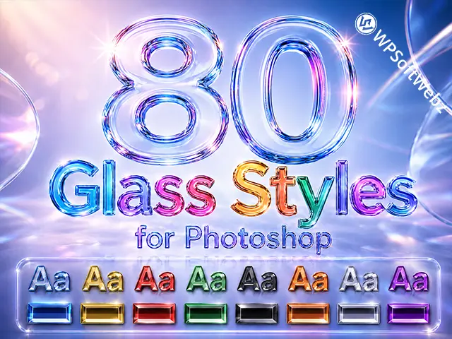 80 Premium Glass Photoshop Styles with Colorful 3D Glass Text Effects